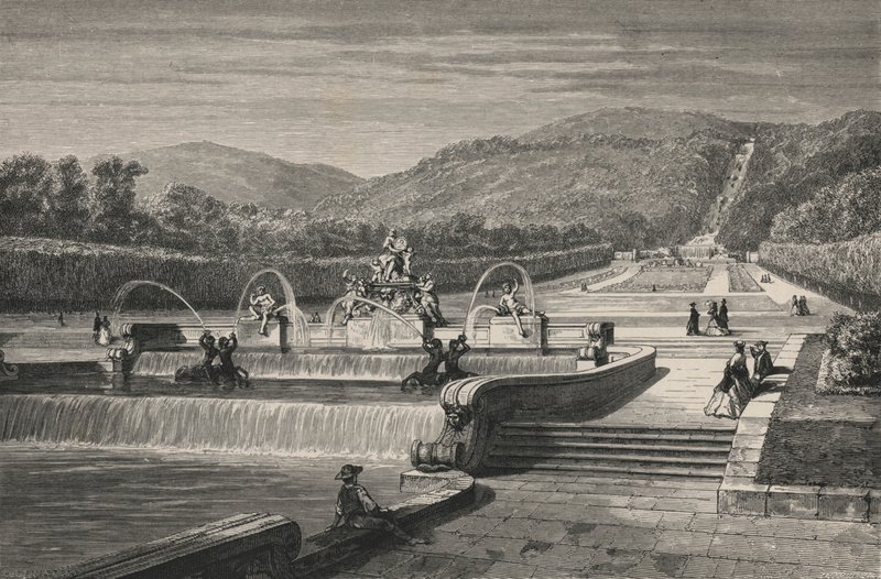 Vattenstycket och vattenfallet, i Caserta (gravyr) av European School