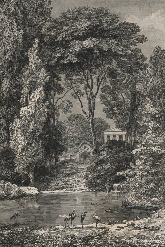 Den schweiziska dalen i Jardin Des Plantes i Paris (gravyr) av European School