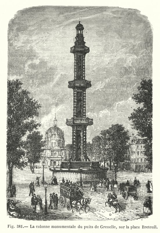 Grenellebrunnens monumentala kolumn, på Place Breteuil (gravyr) av European School