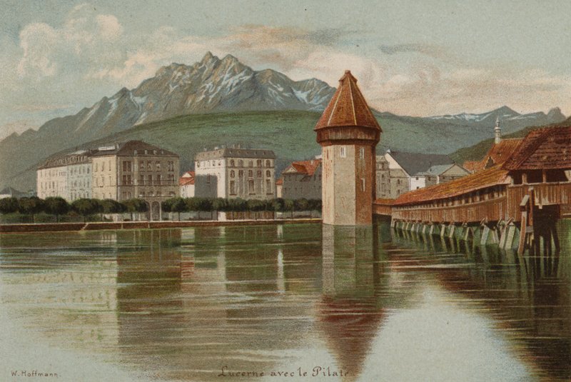 Lucernesjön: Pilatusberget (färglitografi) av European School