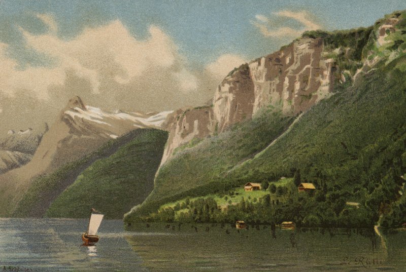 Luzernsjön: Rutli (färglitografi) av European School