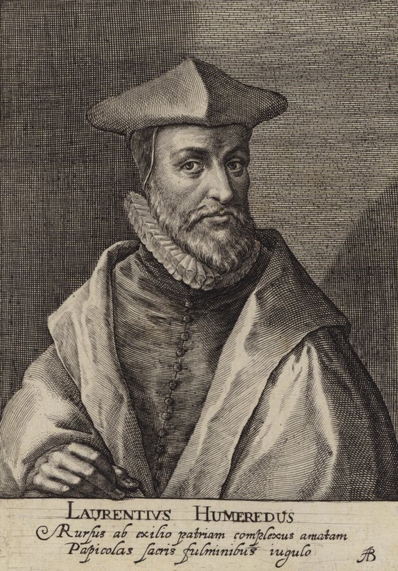 Laurence Humphrey, engelsk teolog, president för Magdalen College, Oxford (gravyr) av European School