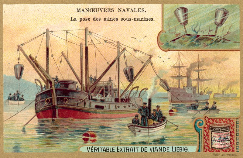 Att lägga undervattensminor (chromolitho) av European School