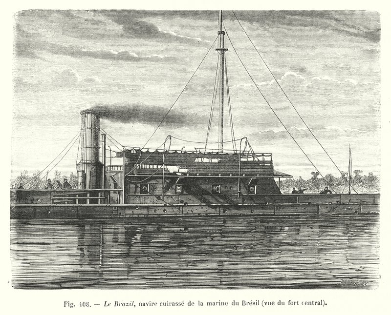 Le Brazil, brasilianska flottans bröstsköld, sett från det centrala fortet (gravyr) av European School