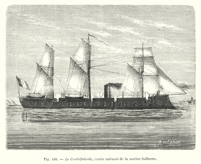 Castelfidardo, den italienska flottans bröstsköld (gravyr) av European School