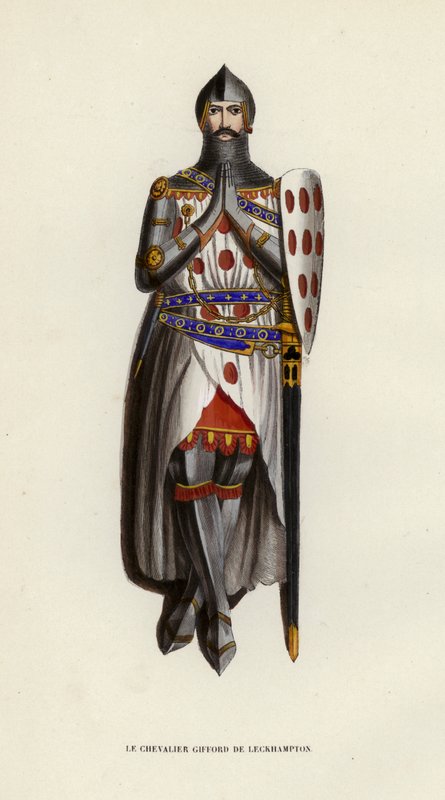 Le Chevalier Gifford De Leckhampton (färgad gravyr) av European School