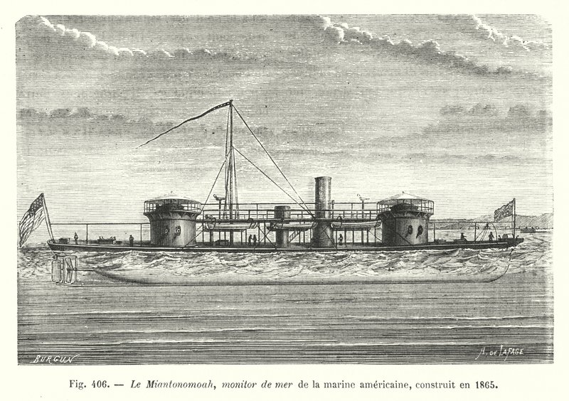 Miantonomoah, US Navy Sea Monitor, byggd 1865 (gravyr) av European School