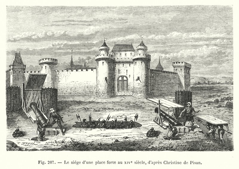 Belägringen av ett fäste på 1300-talet, efter Christine de Pisan (gravyr) av European School