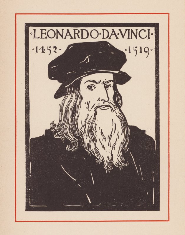 Leonardo da Vinci, italiensk renässansmänniska (litografi) av European School