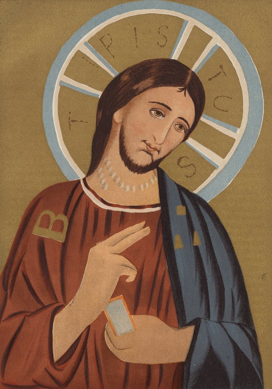 Liknelse av Jesus Kristus: Från katakomberna i St Agnese (chromolitho) av European School
