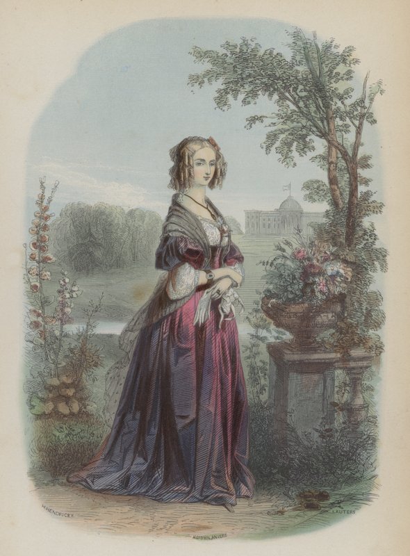 Louise av Orleans, drottning gemål av Leopold I, kung av belgarna (färgad gravyr) av European School