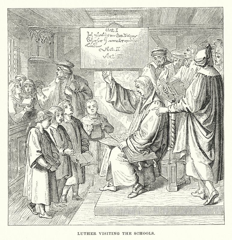 Luther besöker skolorna (gravyr) av European School