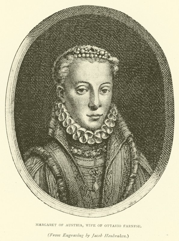 Margareta av Österrike, hustru till Ottavio Farnese (gravyr) av European School