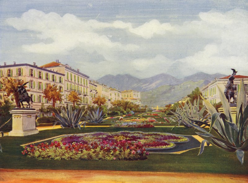 Menton, Le Jardin Public (färglitografi) av European School