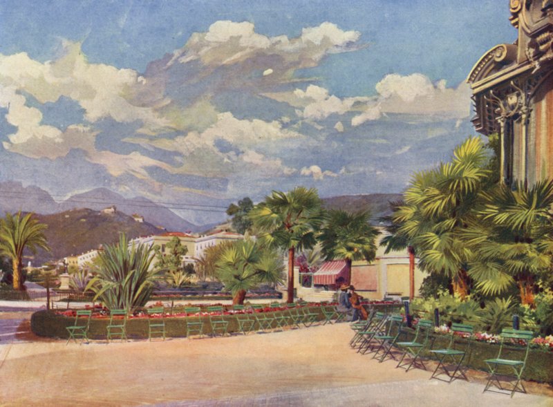 Menton, Musikkiosken och den nya trädgården (färglitografi) av European School