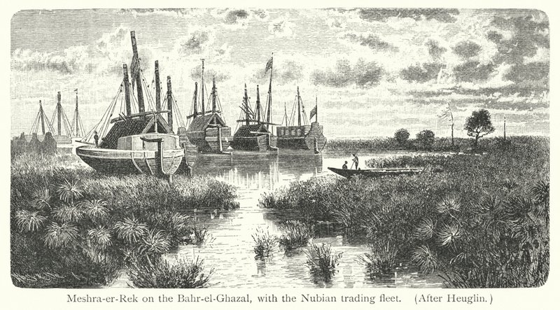 Meshra-er-Rek på Bahr-el-Ghazal, med den nubiska handelsflottan (gravyr) av European School