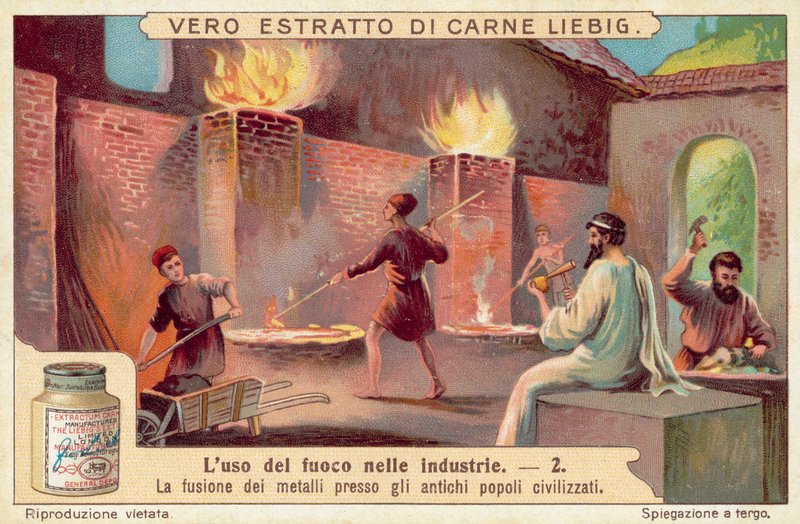 Metallbearbetning i antika civilisationer (chromolitho) av European School