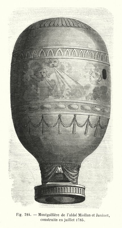 Montgolfiere av Abbe Miollan och Janinet, byggd i juli 1785 (gravyr) av European School