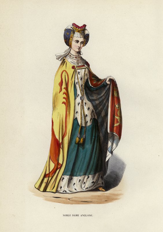 Noble Dame Anglaise (färgad gravyr) av European School