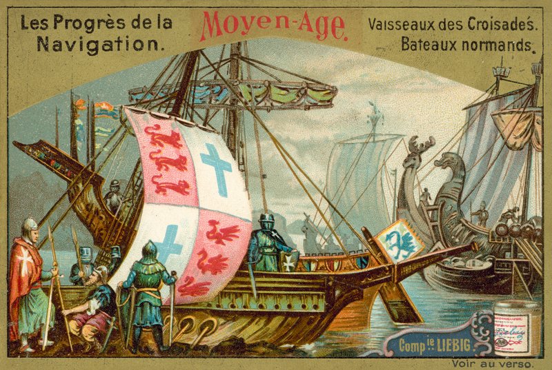 Norman- och korsfararskepp från medeltiden (chromolitho) av European School