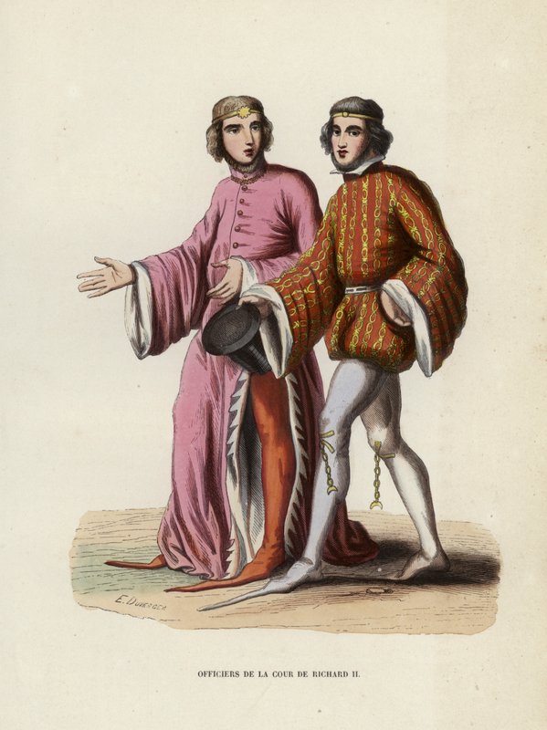 Officers of the Court of Richard II (färgad gravyr) av European School