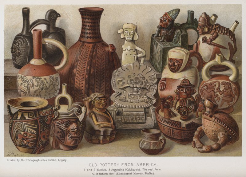 Gammal keramik från Amerika (chromolitho) av European School