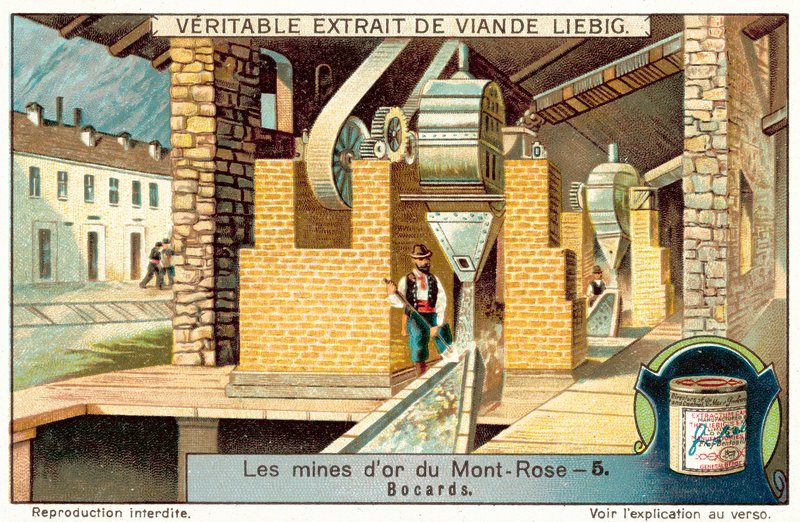 Malmkvarn vid Monte Rosa guldgruvor, Italien (chromolitho) av European School