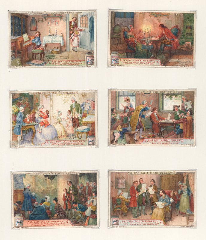 Originalkonstverk för en uppsättning Liebig-kort: Life of Mozart (gouache på papper) av European School