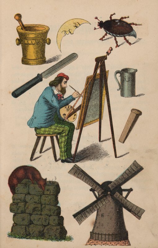 Sida från den magiska boken (färg litho) av European School