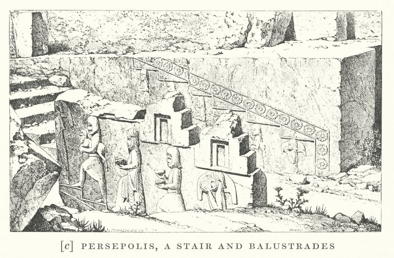 Persepolis, en trappa och balustrader (litografi) av European School