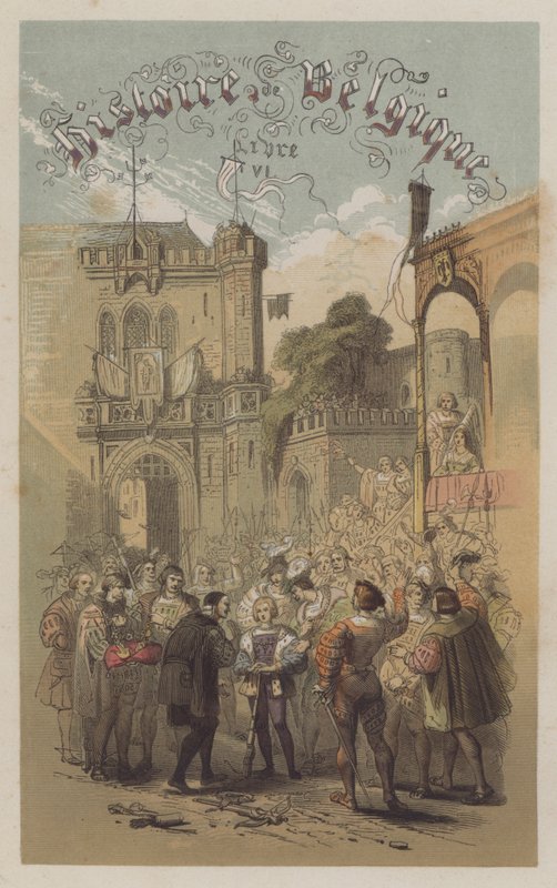 Filip den stilige, hertig av Bourgogne, vinner en armborstskyttetävling (färgad gravyr) av European School