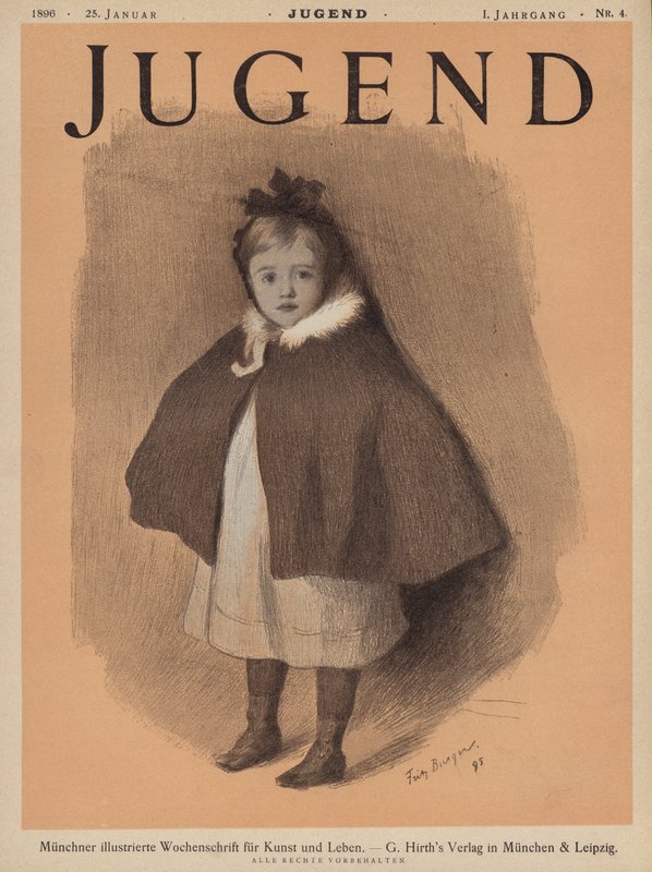 Porträtt av en liten flicka som bär en cape (färg litho) av European School