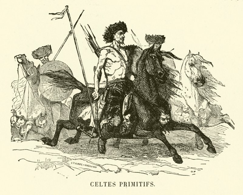 Primitiva keltiska krigare (gravyr) av European School