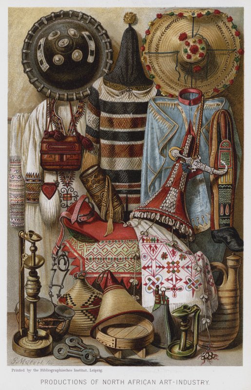 Produktioner av nordafrikansk konstindustri (chromolitho) av European School