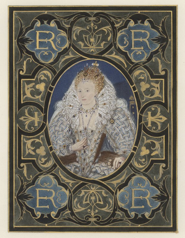 Drottning Elizabeth (färg litho) av European School