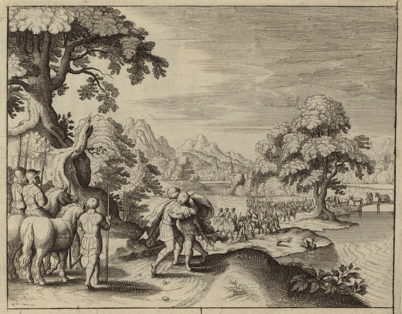 Försoning mellan Jakob och Esau (gravyr) av European School