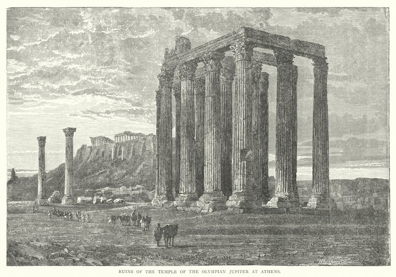 Ruinerna av den olympiska Jupiters tempel i Aten (gravyr) av European School
