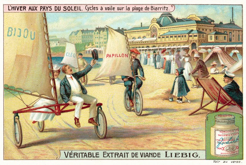 Sandyachting på stranden i Biarritz (chromolitho) av European School