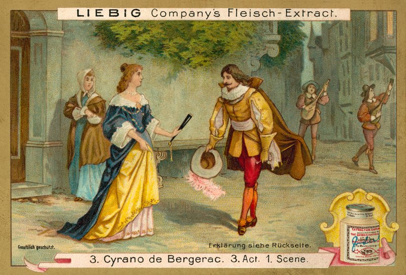 Scen från Cyrano de Bergerac (chromolitho) av European School
