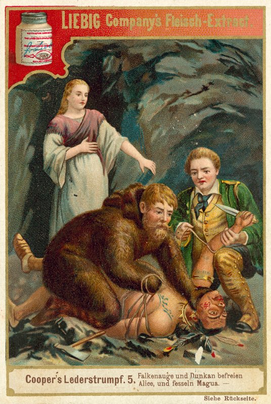 Scen från Last of the Mohicans, av James Fenimore Cooper (chromolitho) av European School