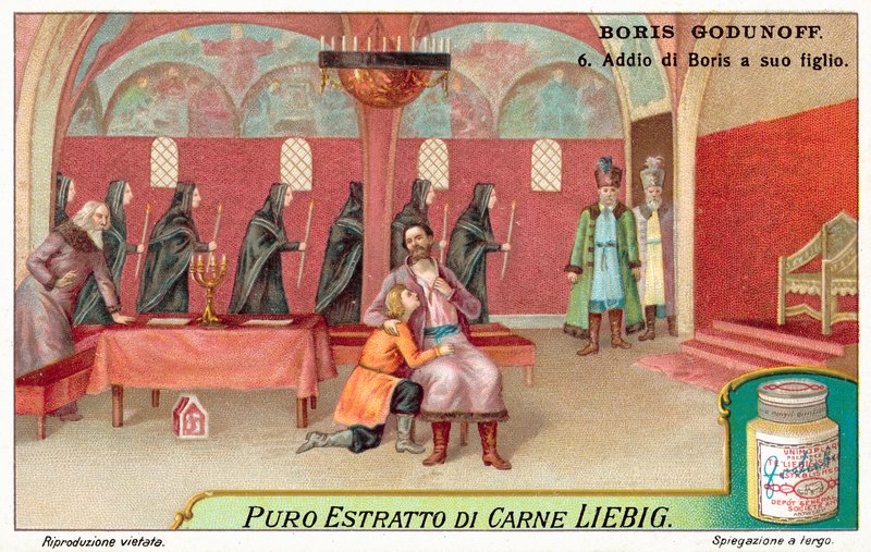 Scen från Modest Mussorgskys opera Boris Godunov (chromolitho) av European School