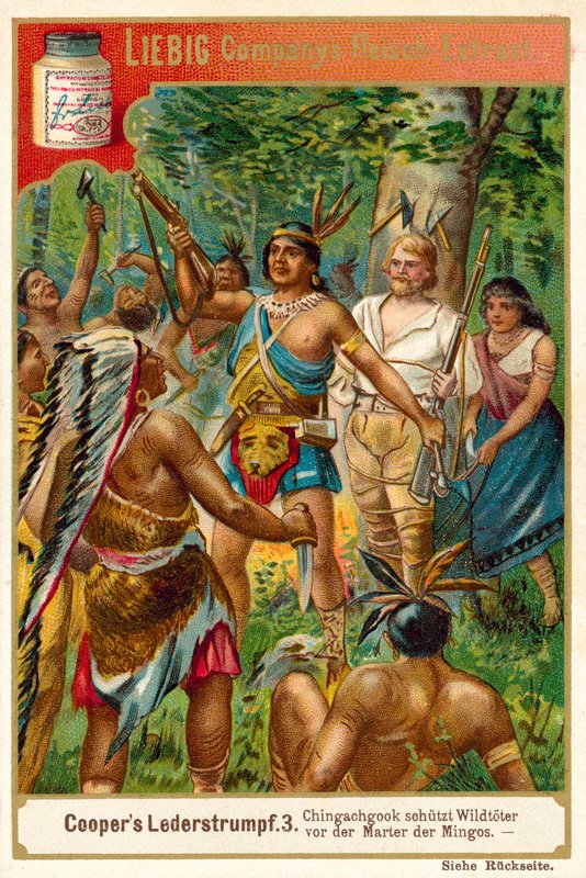 Scen från The Deerslayer, av James Fenimore Cooper (chromolitho) av European School