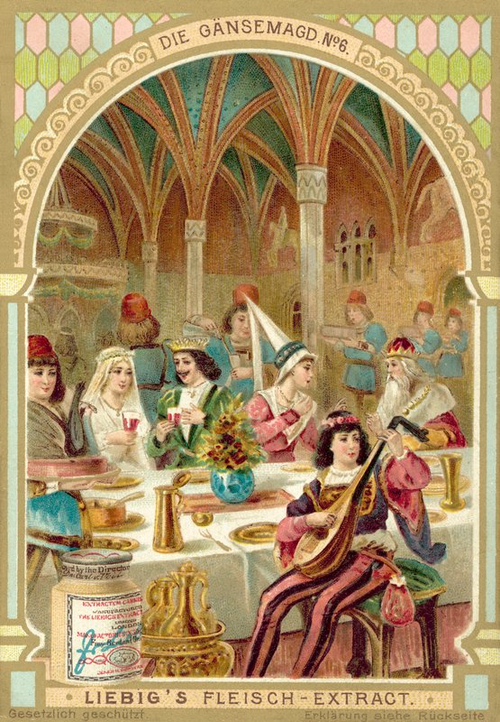 Scen från Bröderna Grimms saga Gåsflickan (chromolitho) av European School