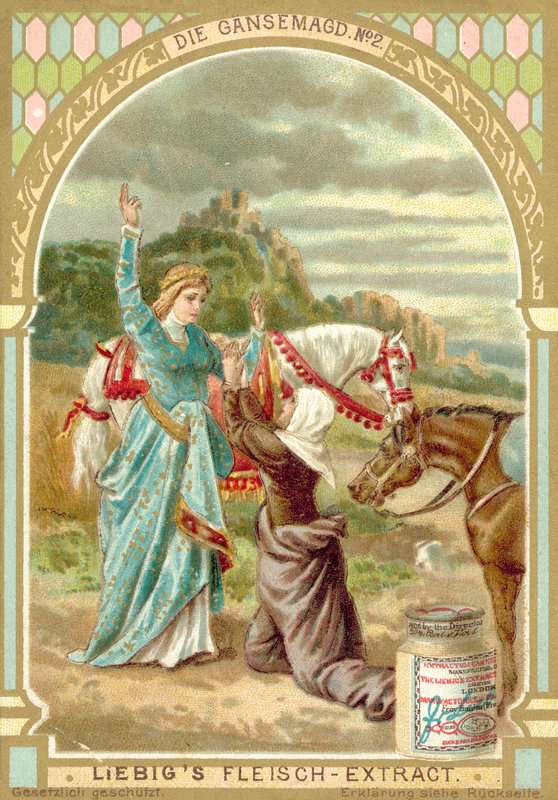 Scen från Bröderna Grimms saga Gåsflickan (chromolitho) av European School