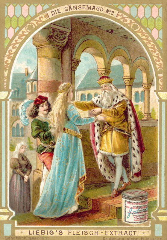Scen från Bröderna Grimms saga Gåsflickan (chromolitho) av European School