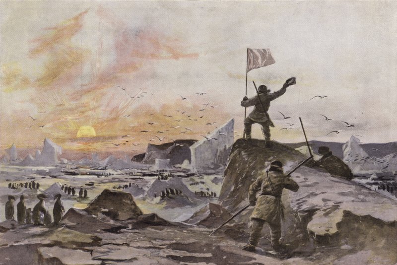 Den skotske upptäcktsresanden Thomas Simpson upptäcker Victoria Land i kanadensiska Arktis, september 1838 (färg litho) av European School