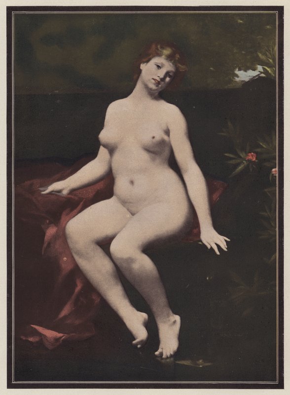 Sittande kvinna (färg litho) av European School