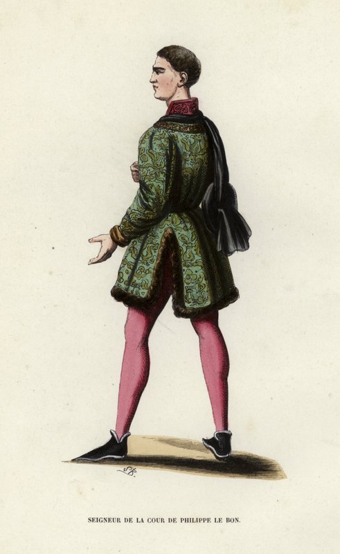 Lord Of The Court of Philippe Le Bon (färgad gravyr) av European School