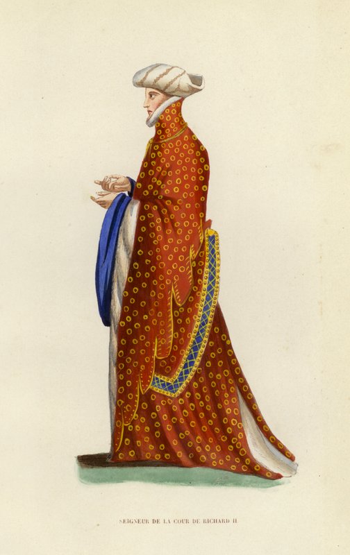 Lord Of The Court of Richard II (färgad gravyr) av European School