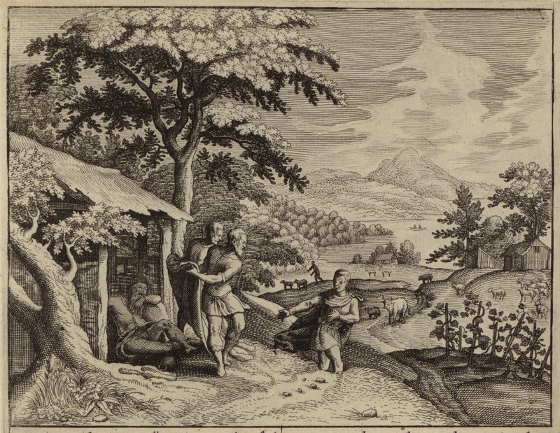 Sem och Jafet täcker sin fars, Noas, nakenhet (gravyr) av European School